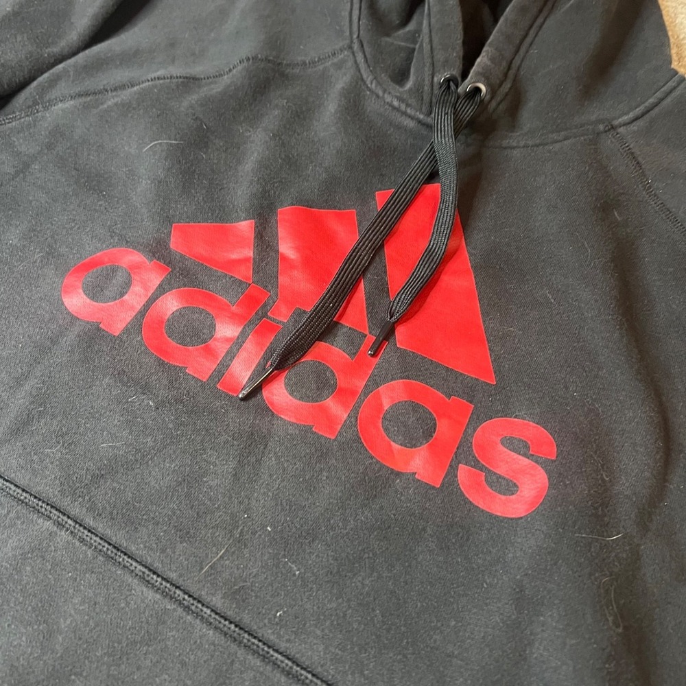 Adidas Black and Red Long Sleeve Pullover Hoodie ADULT XL - Picture 4 of 4